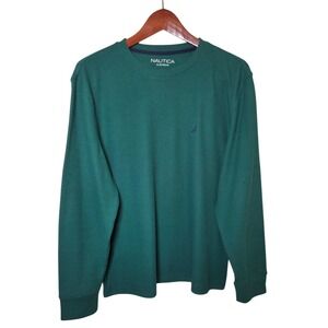 Nautica Sleepwear Men's Green Waffle Knit Crew-Neck Long Sleeve T-Shirt M